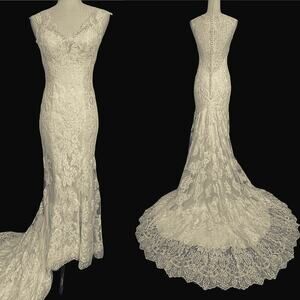 Allure Bridal Style 9068 Mermaid Sheer Back Lace Wedding Dress Gown Ivory Size 4
